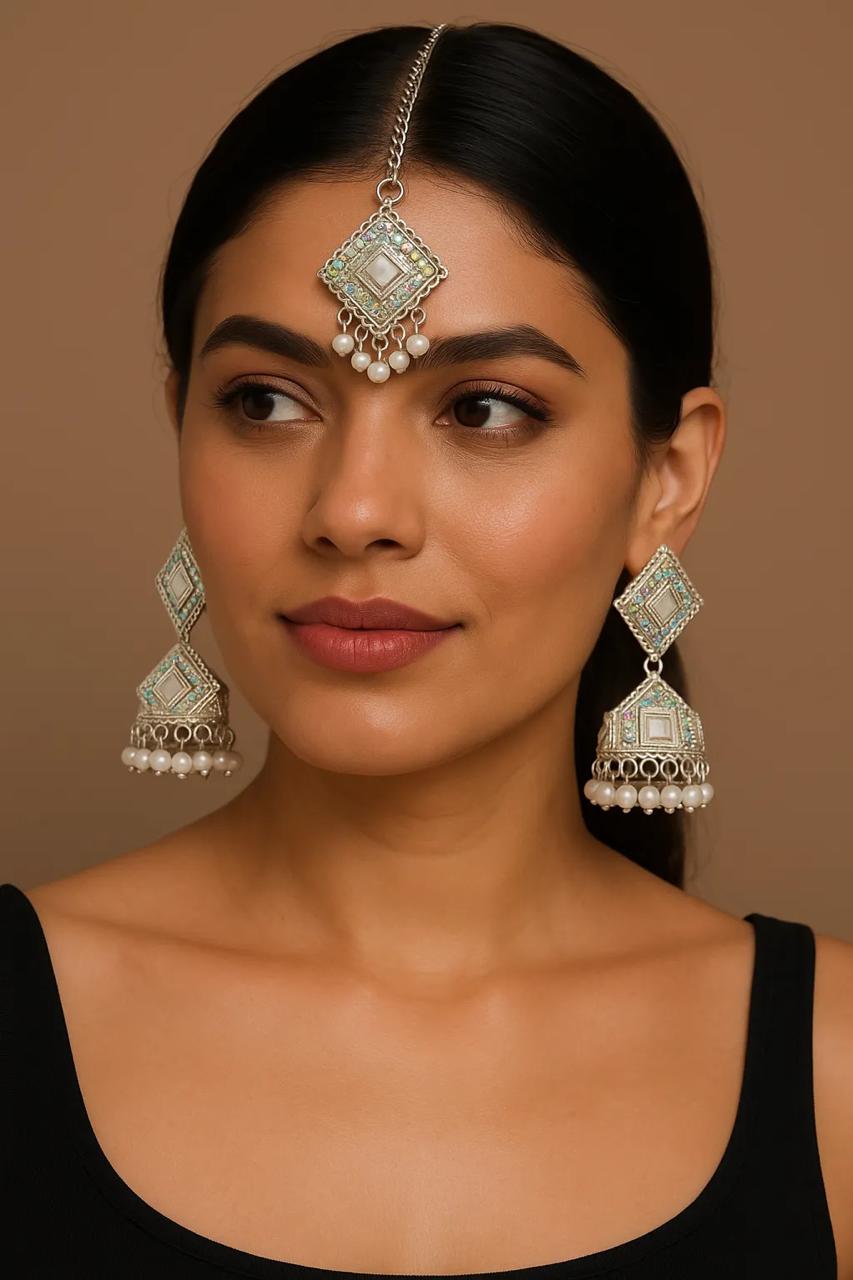 Noor Mirror Pearl Jhumka Set
