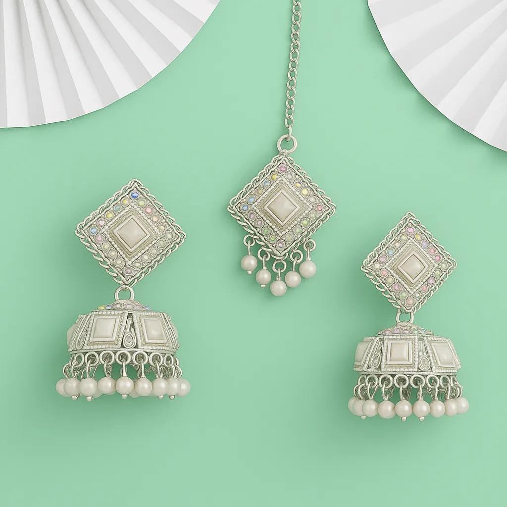 Noor Mirror Pearl Jhumka Set