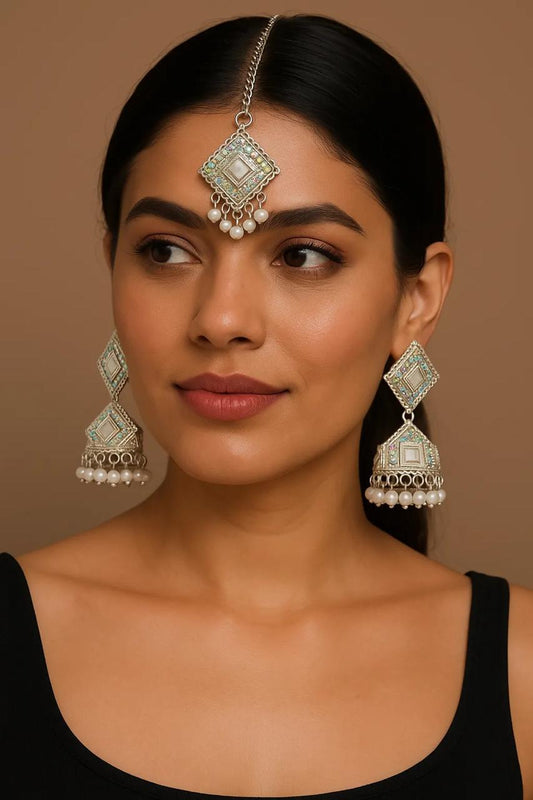 Noor Mirror Pearl Jhumka Set