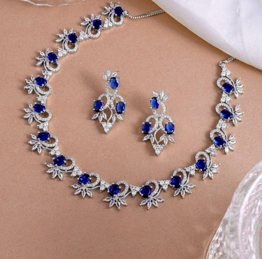 Ruby Blossom Rhodium-Plated Necklace & Earrings Set